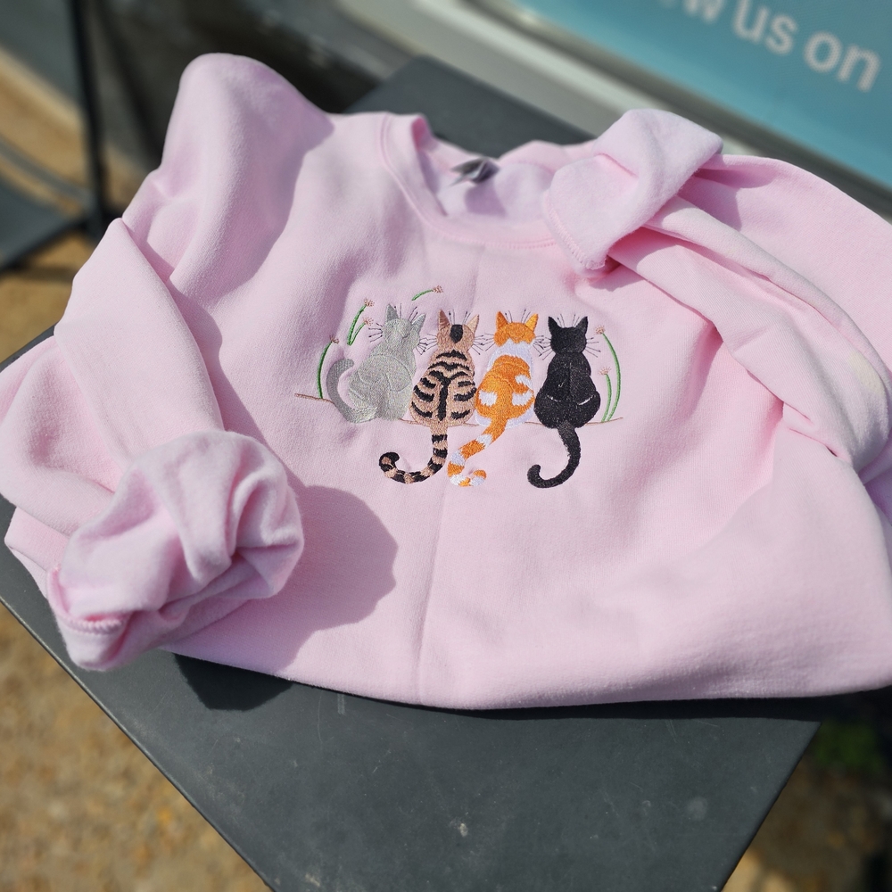 Pink Cat Embroidered Sweatshirt